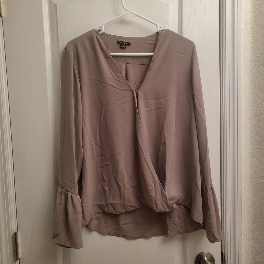 IMAN‎ Taupe Women's Blouse with V-Neck